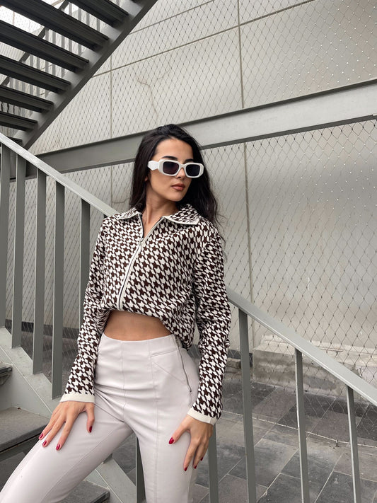 Veste à motifs marron/blanc