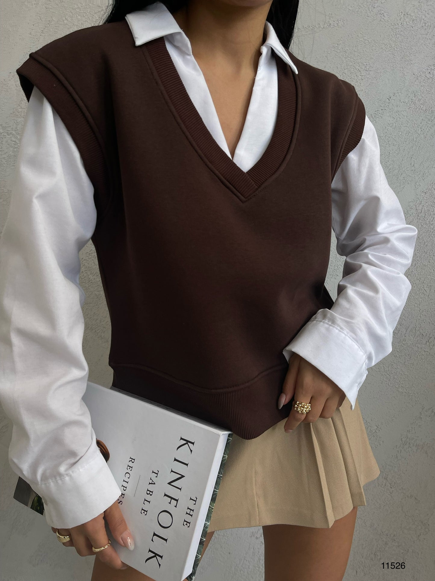 Pull sans manches marron