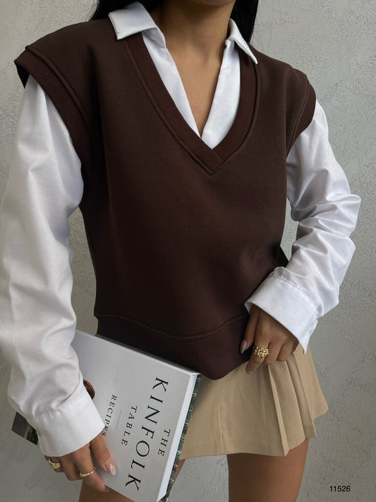 Pull sans manches marron