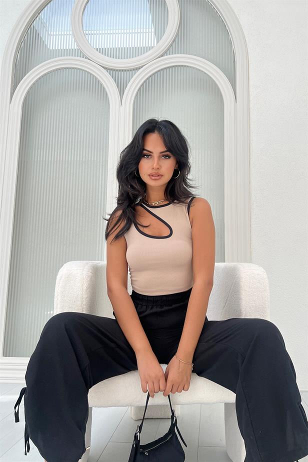 Crop top beige/noir
