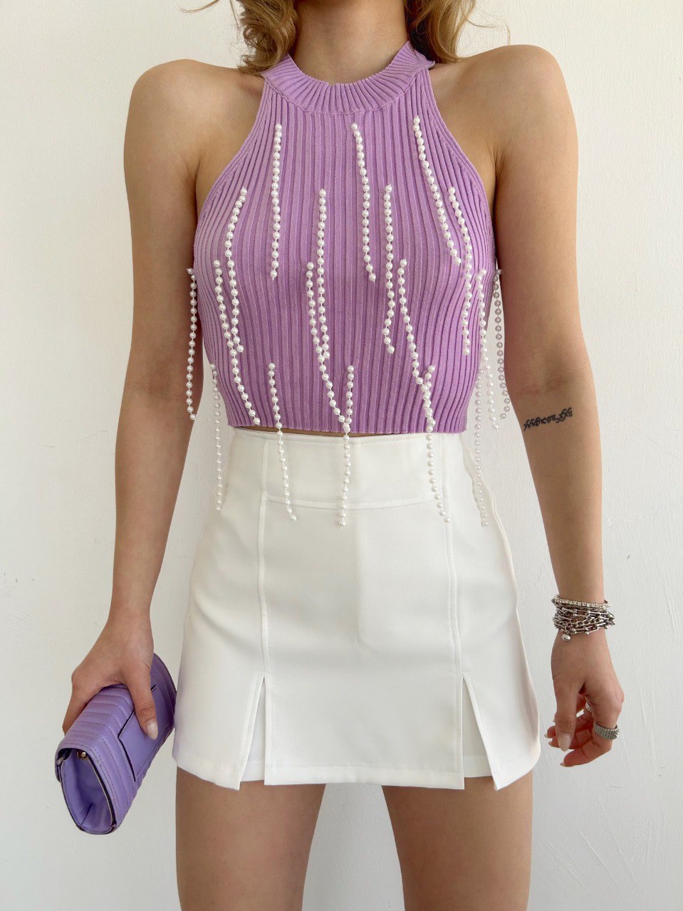 Crop top lilas perles