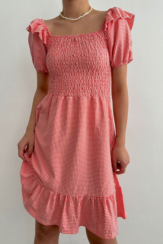 Robe à carreaux rose
