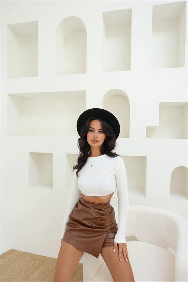 Jupe-short cuir marron