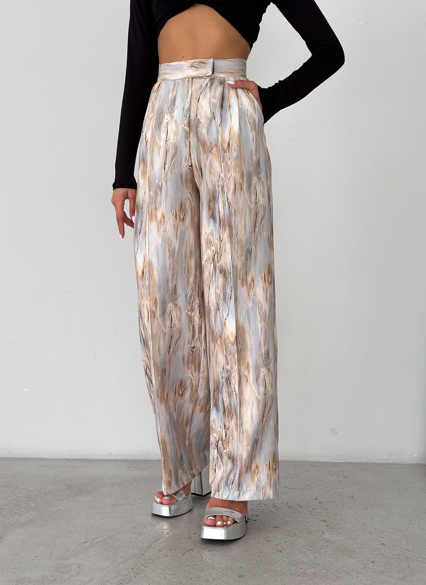 Pantalon effet marbre beige