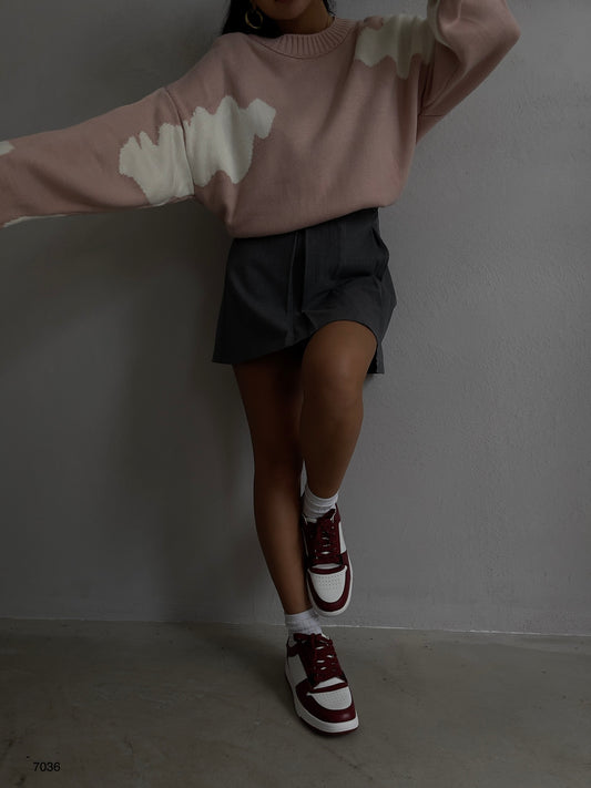 Pull rose poudré / blanc