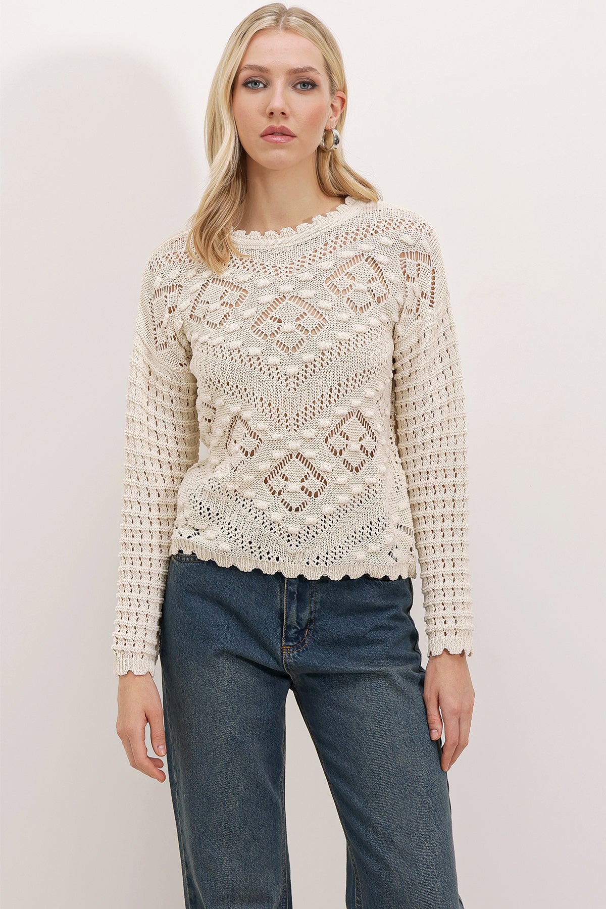 507 - Pull ajouré beige