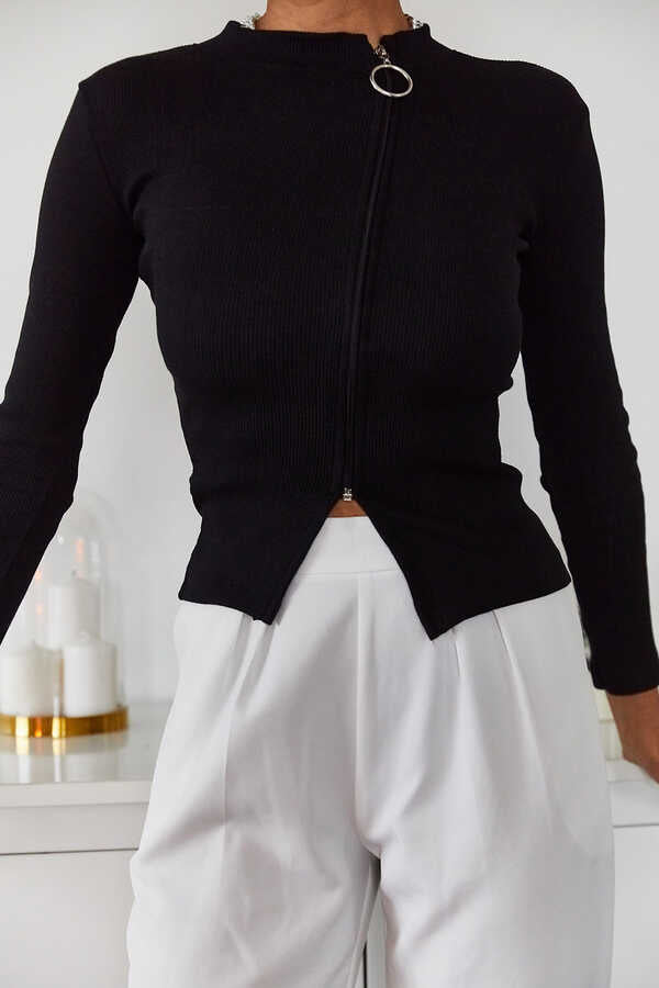417 - Veste à zip noire asymétrique
