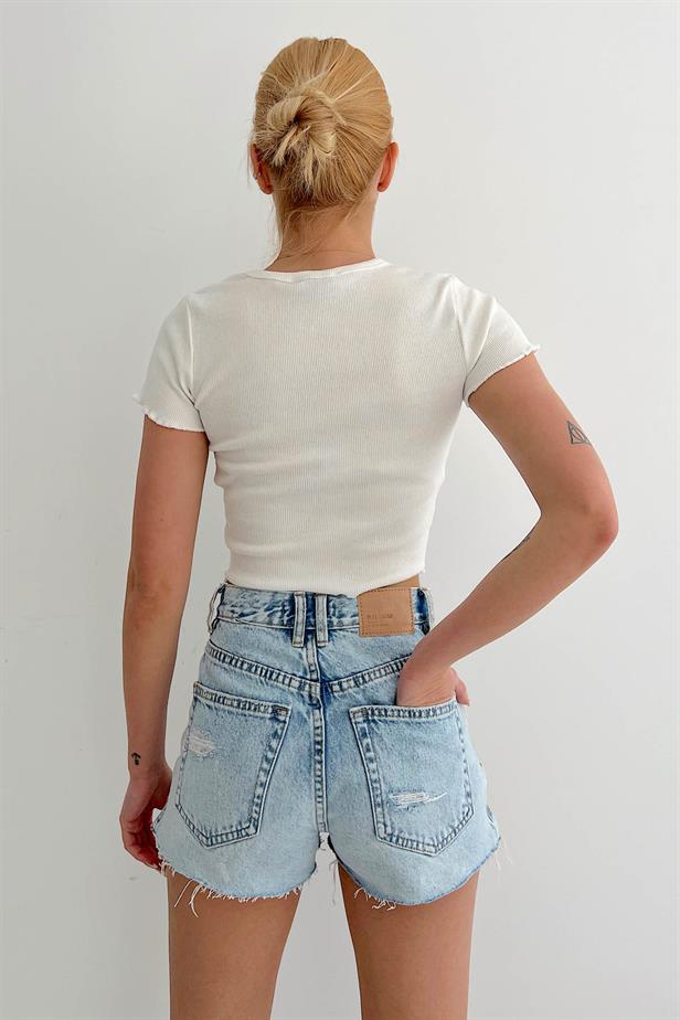 Crop top blanc cotelé