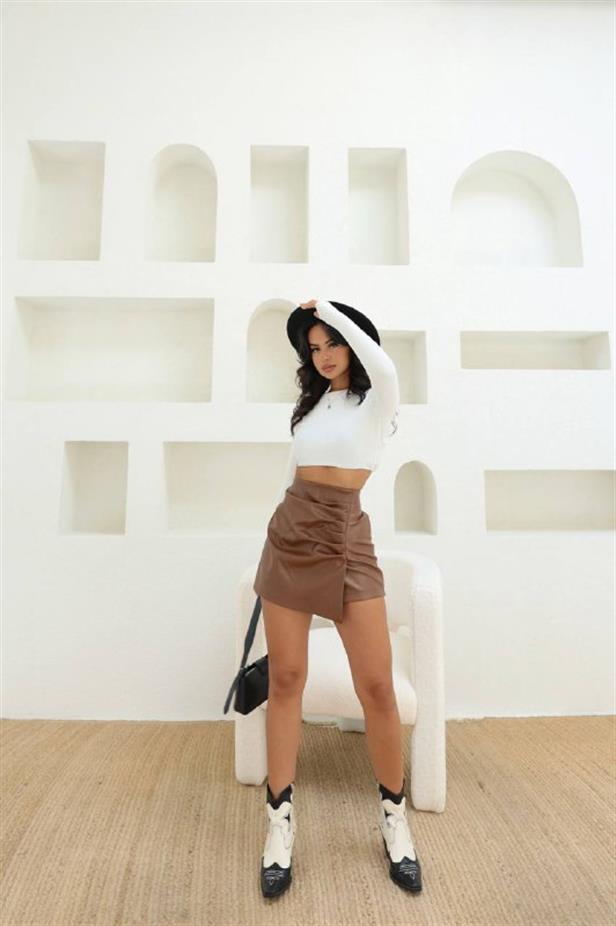 Jupe-short cuir marron