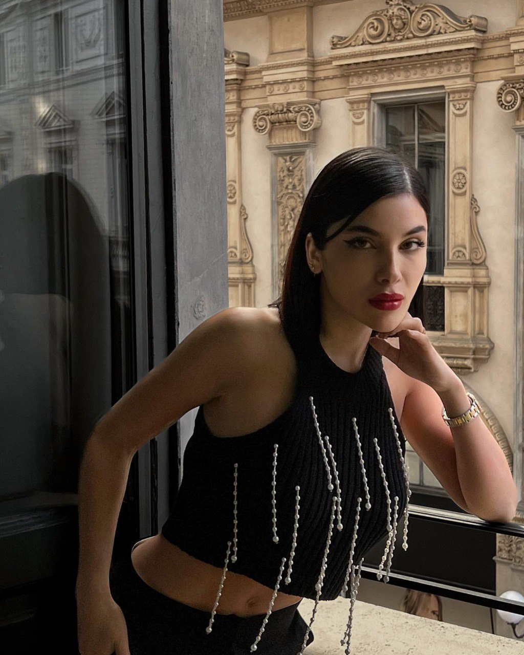 Crop top noir perles