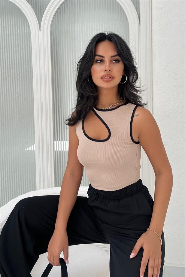 Crop top beige/noir