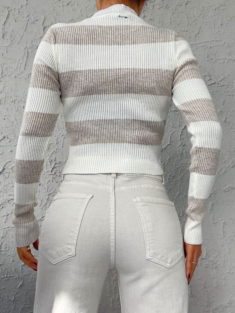 Pull rayé beige