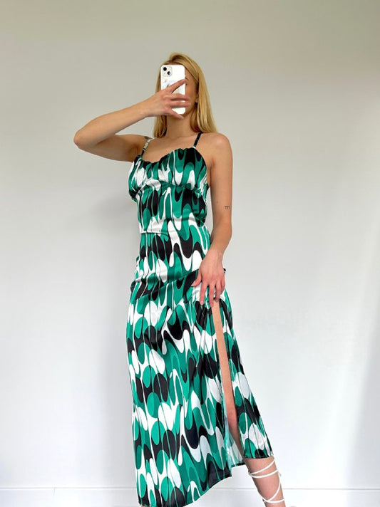 Robe imprimée verte et noire