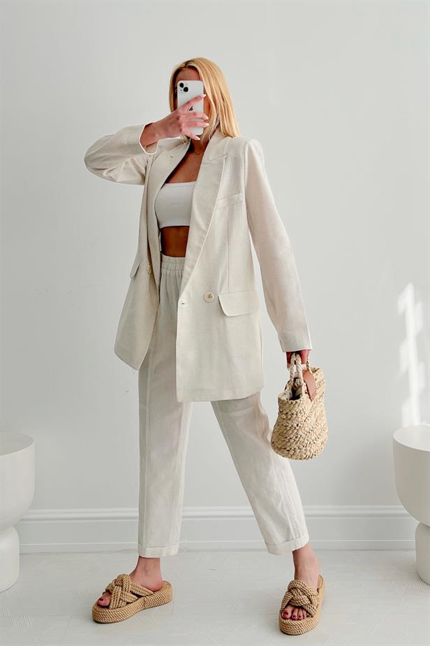 Blazer effet lin écru
