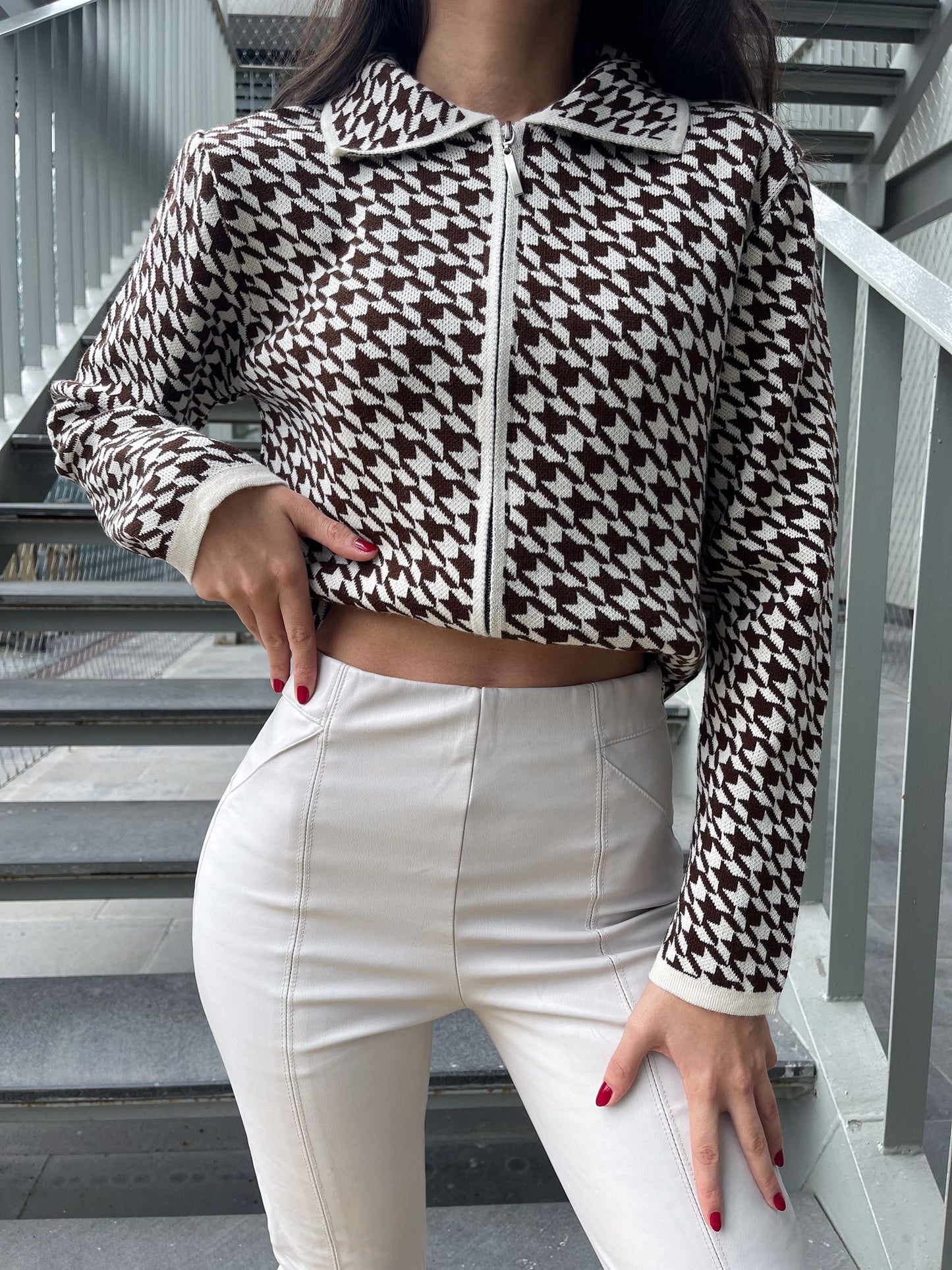 Veste à motifs marron/blanc