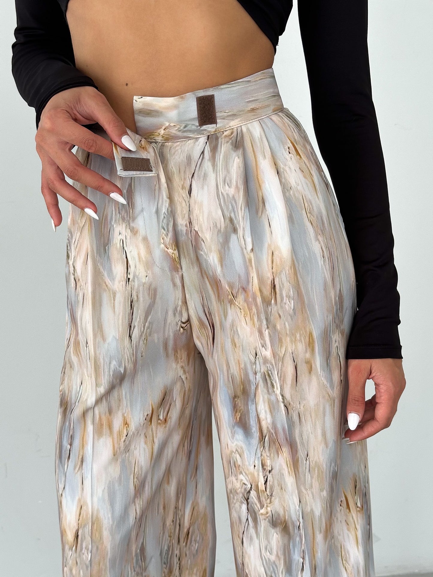 Pantalon effet marbre beige