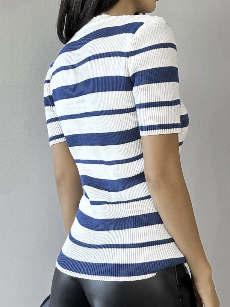 Top rayé blanc et bleu