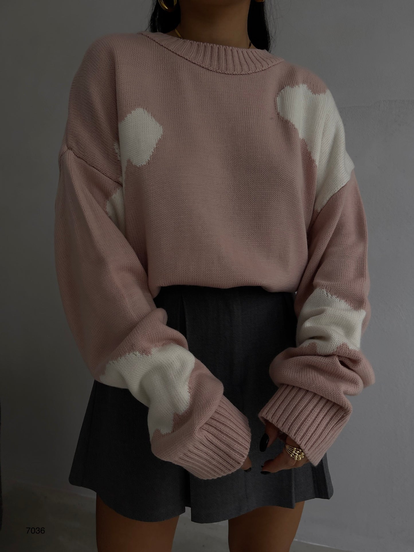 Pull rose poudré / blanc