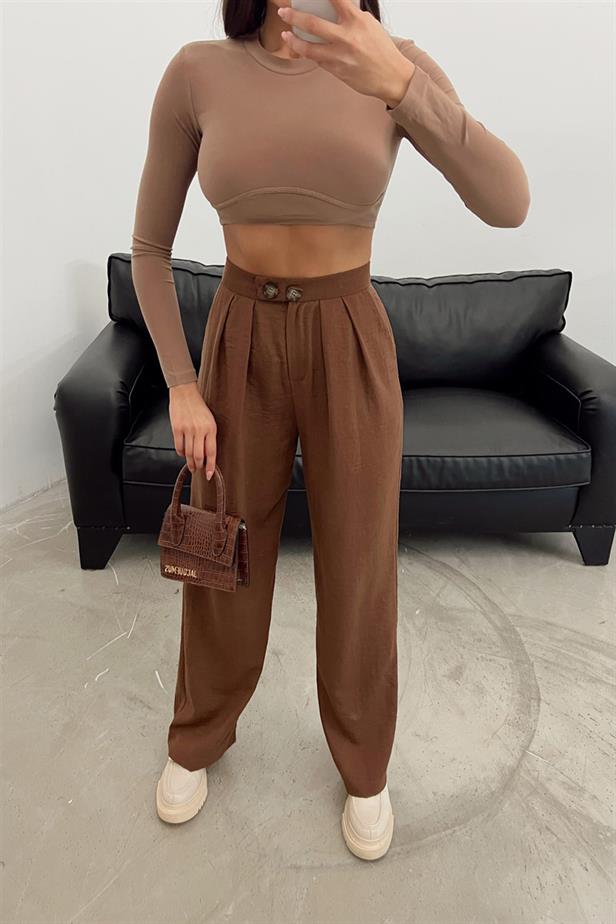 Pantalon lin marron