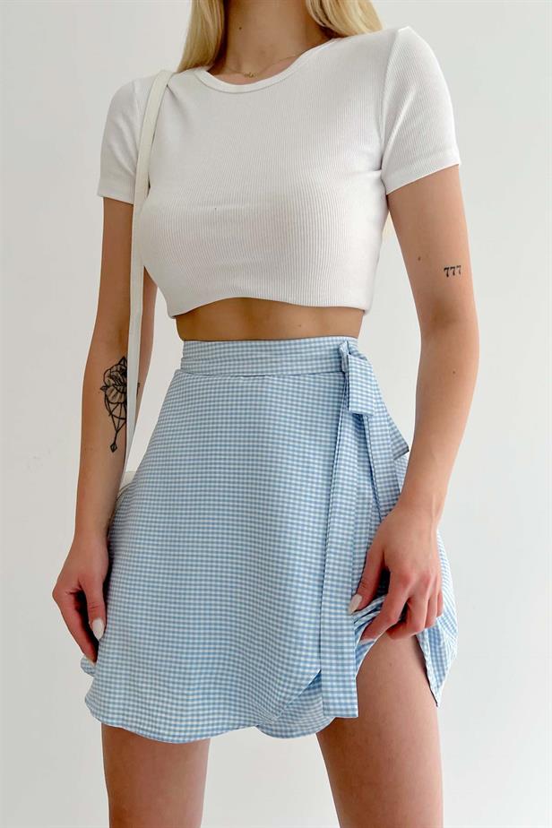 Jupe-short courte carreaux bleu