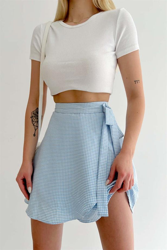 Jupe-short courte carreaux bleu