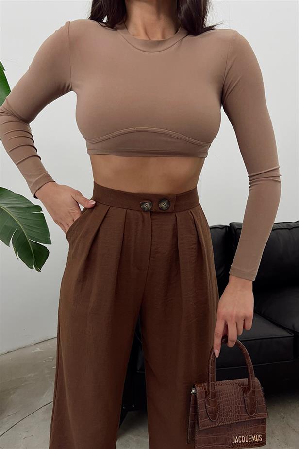Pantalon lin marron