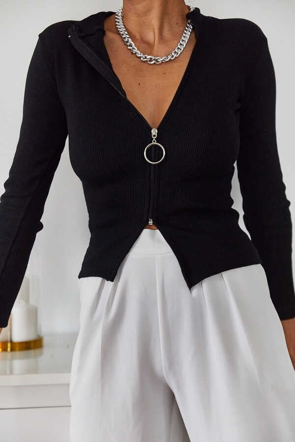 417 - Veste à zip noire asymétrique