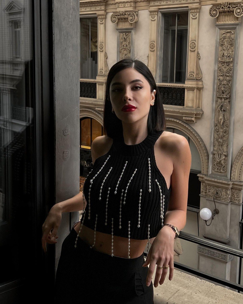 Crop top noir perles