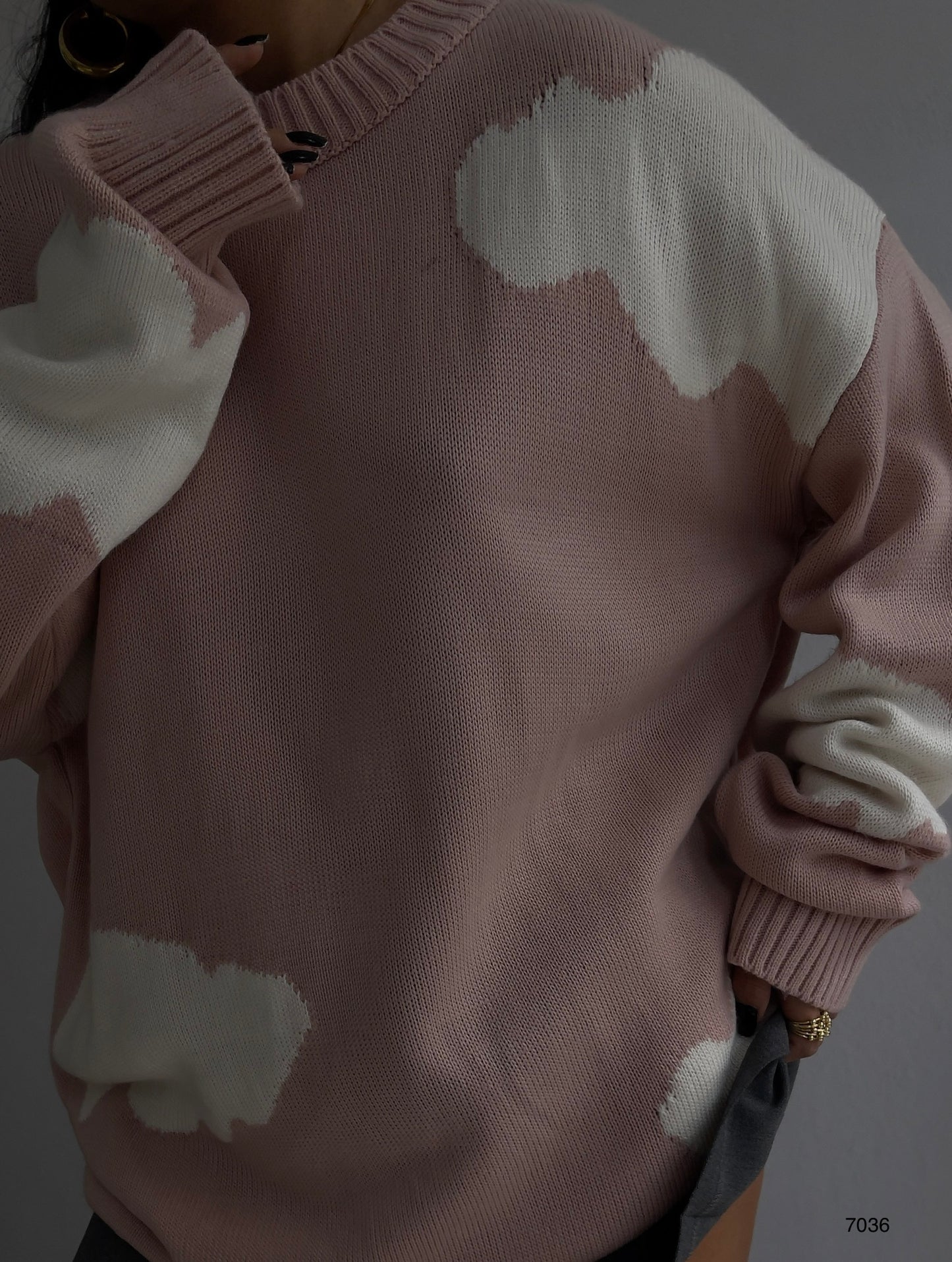 Pull rose poudré / blanc