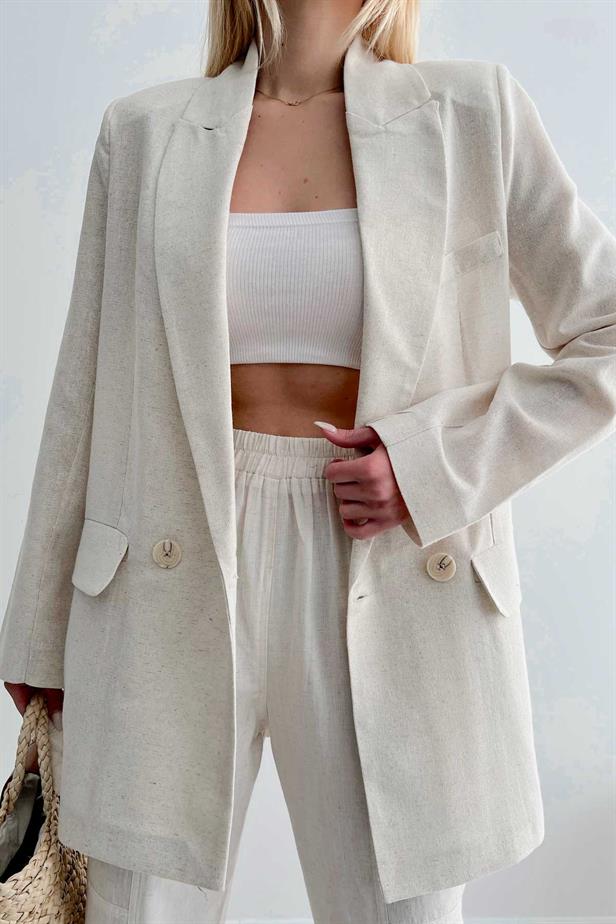 Blazer effet lin écru