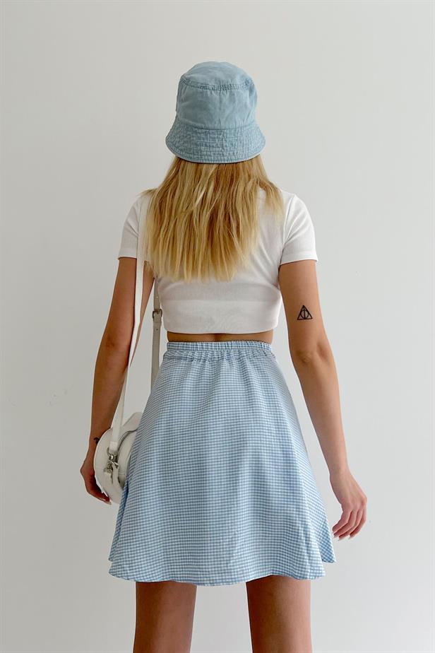 Jupe-short courte carreaux bleu