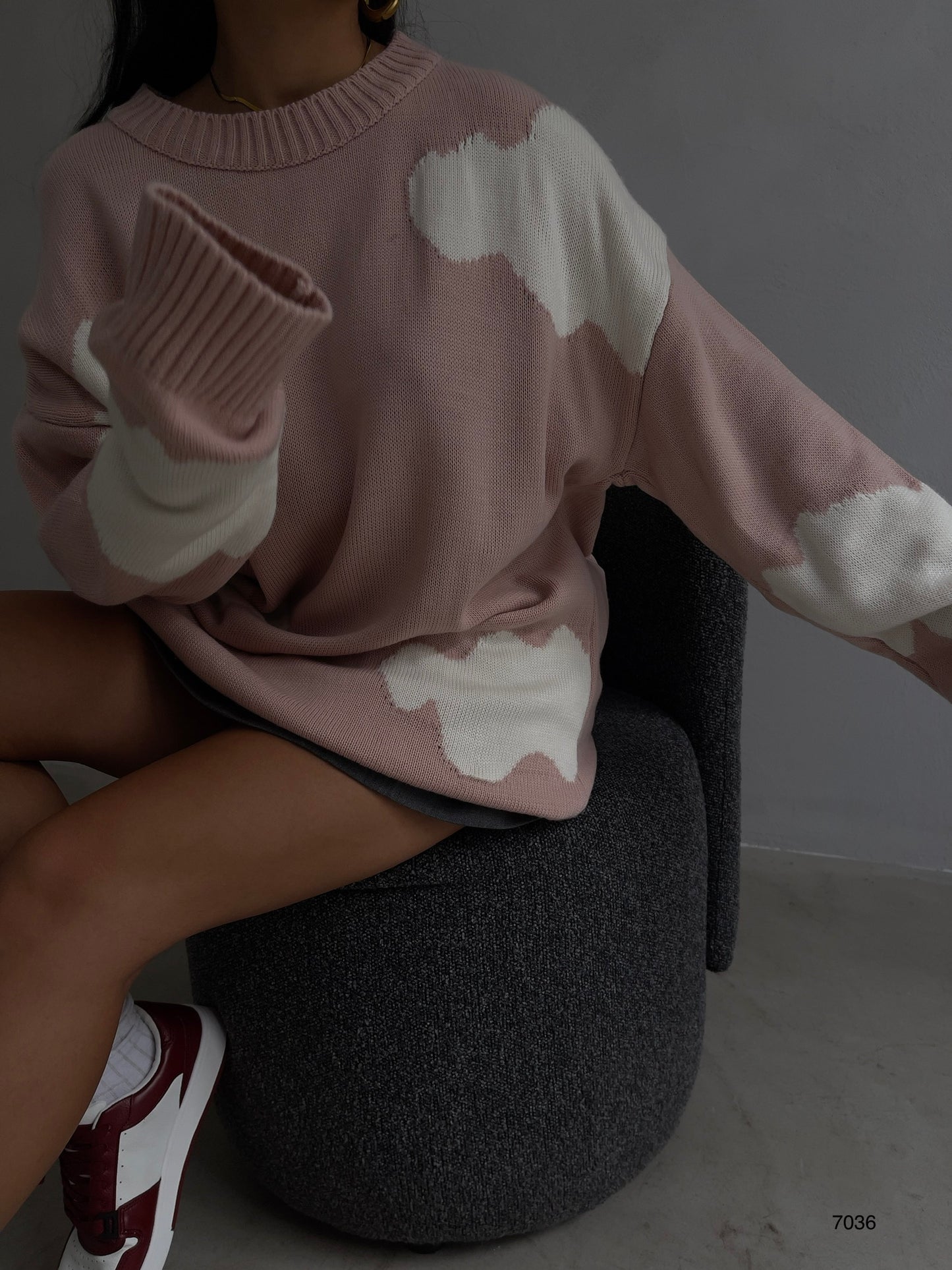 Pull rose poudré / blanc
