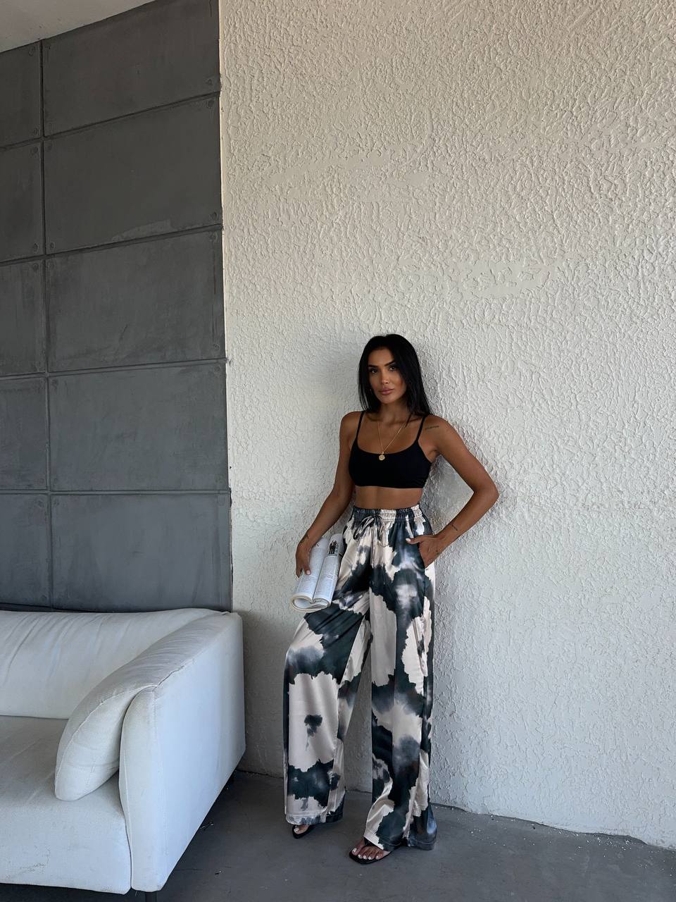 485 - Pantalon à motifs satin