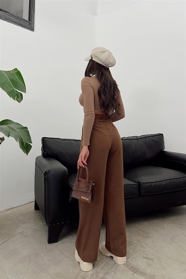 Pantalon lin marron