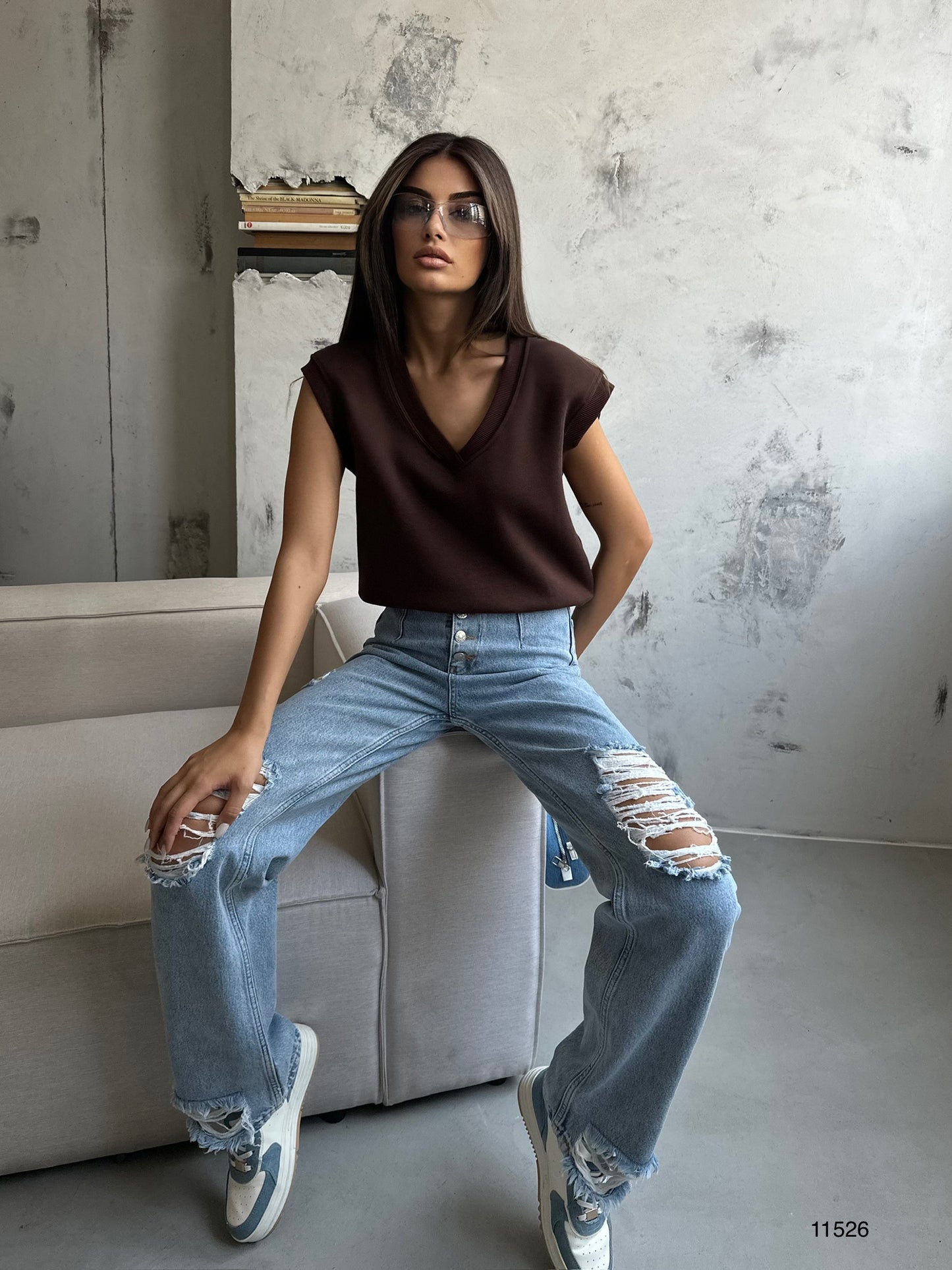 Pull sans manches marron