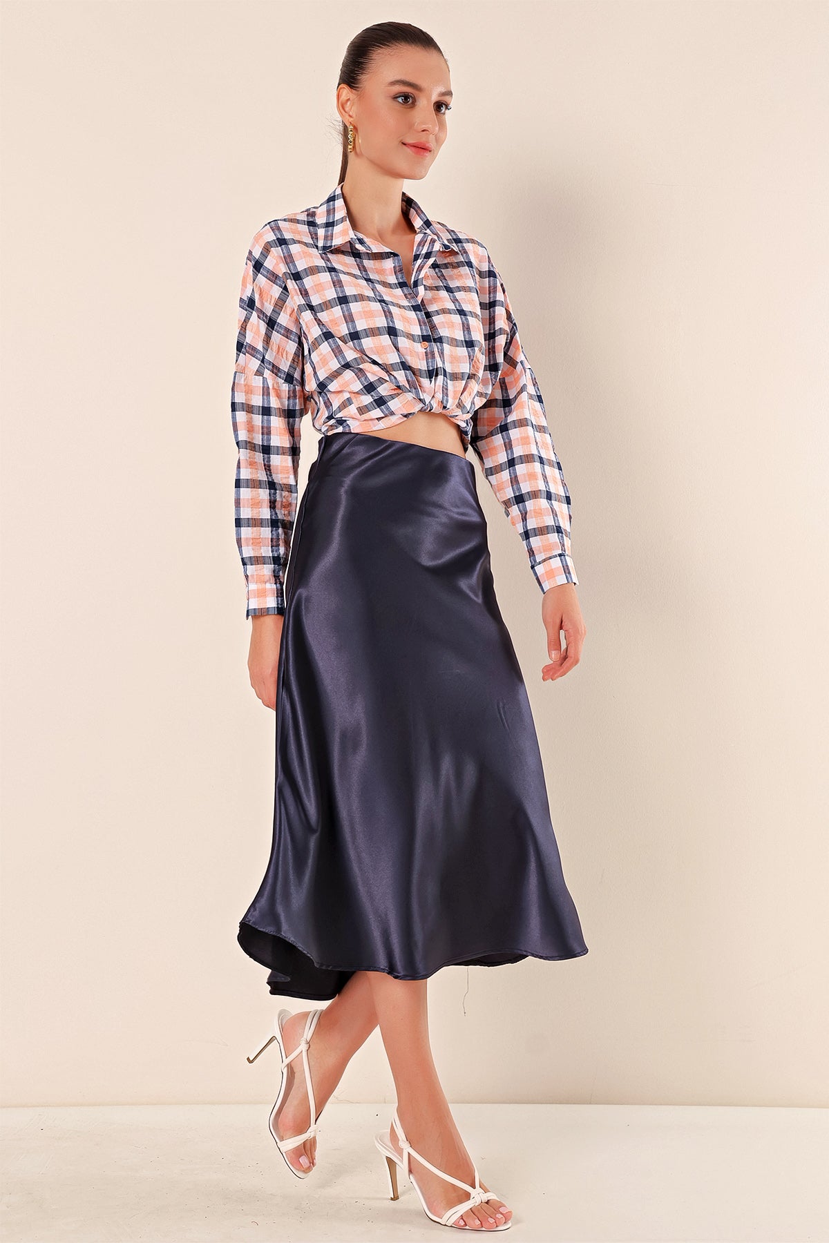 Jupe satin bleu marine
