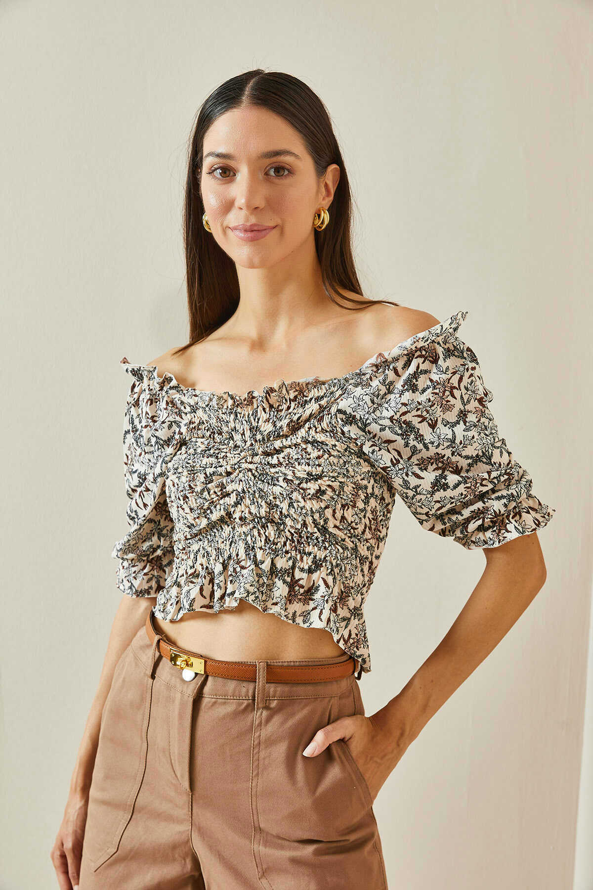 416 - Blouse imprimée beige