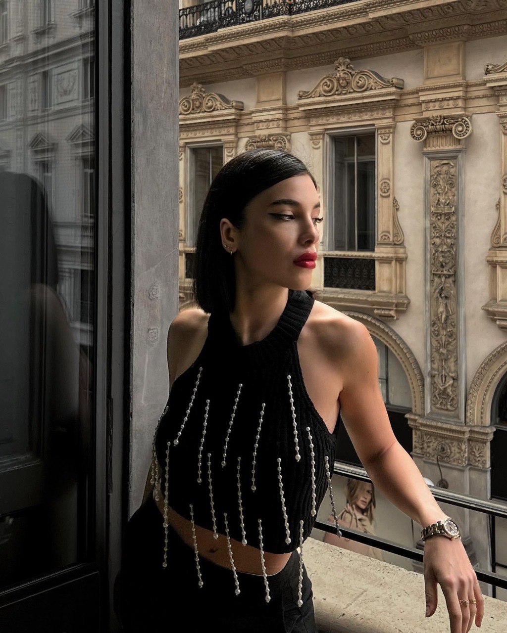 Crop top noir perles