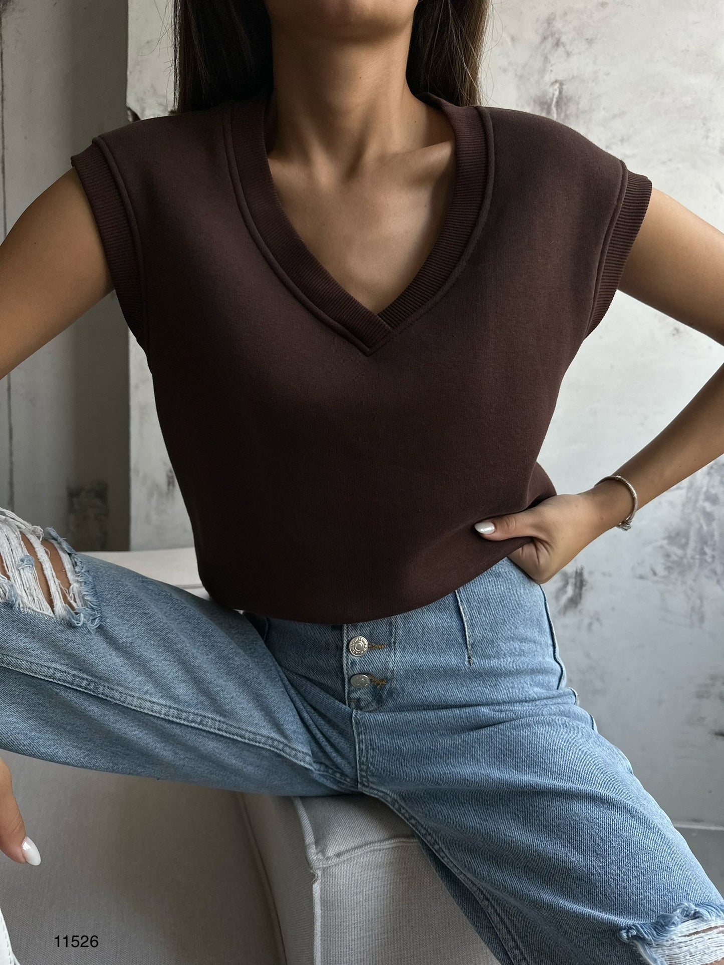 Pull sans manches marron