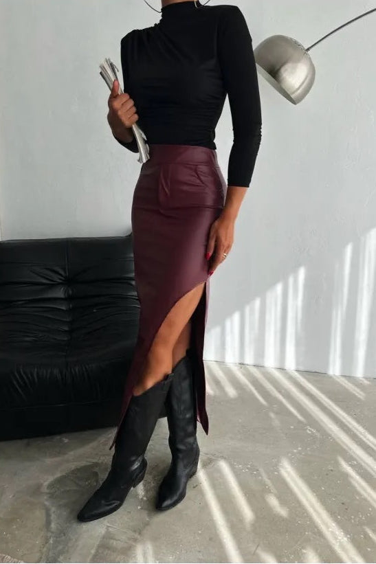 629 - Jupe mi longue bordeaux