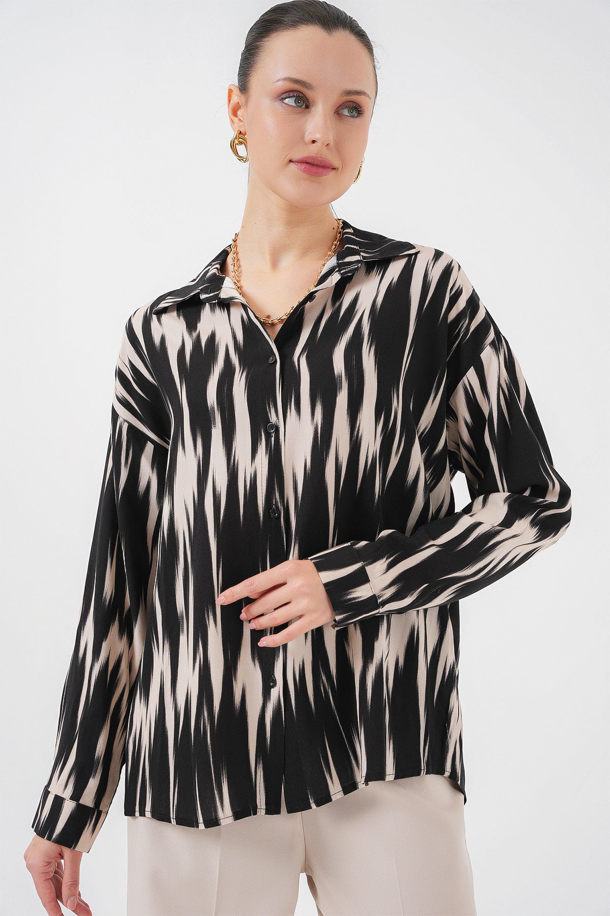 511 - Chemise zébrée beige / marron