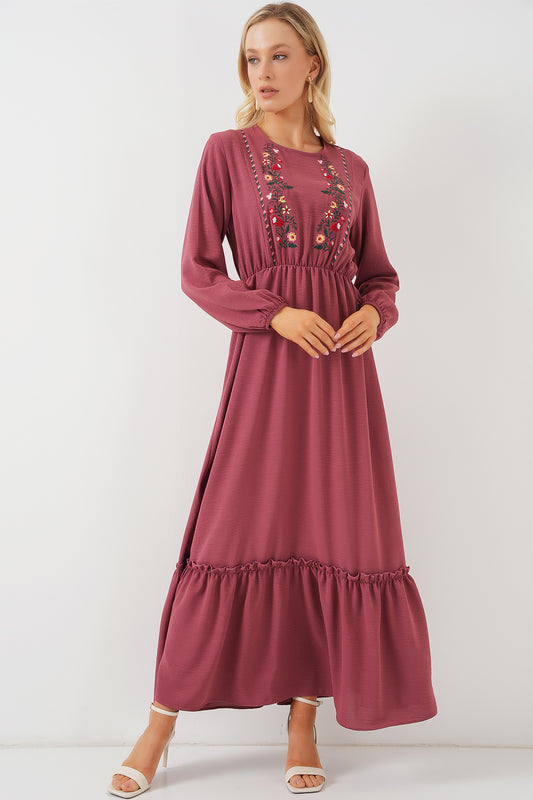 500 - Robe longue brodée vieux rose