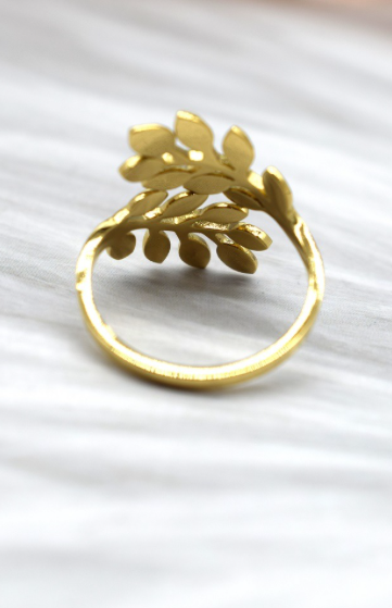 Bague acier Feuille