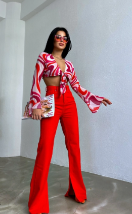 Crop top imprimé rouge Edna