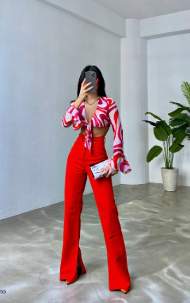 Crop top imprimé rouge Edna