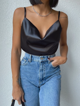 Débardeur noir satin Eléa