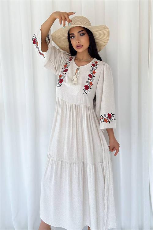 Robe effet lin fleurs