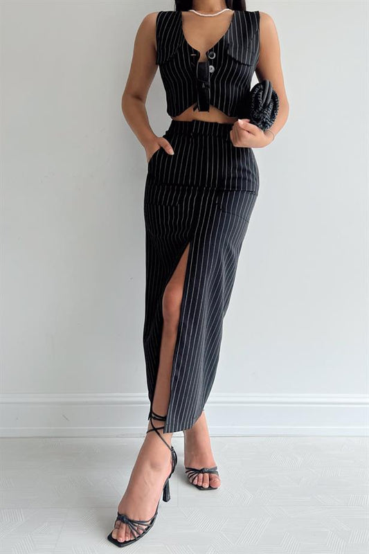 Jupe noire rayée