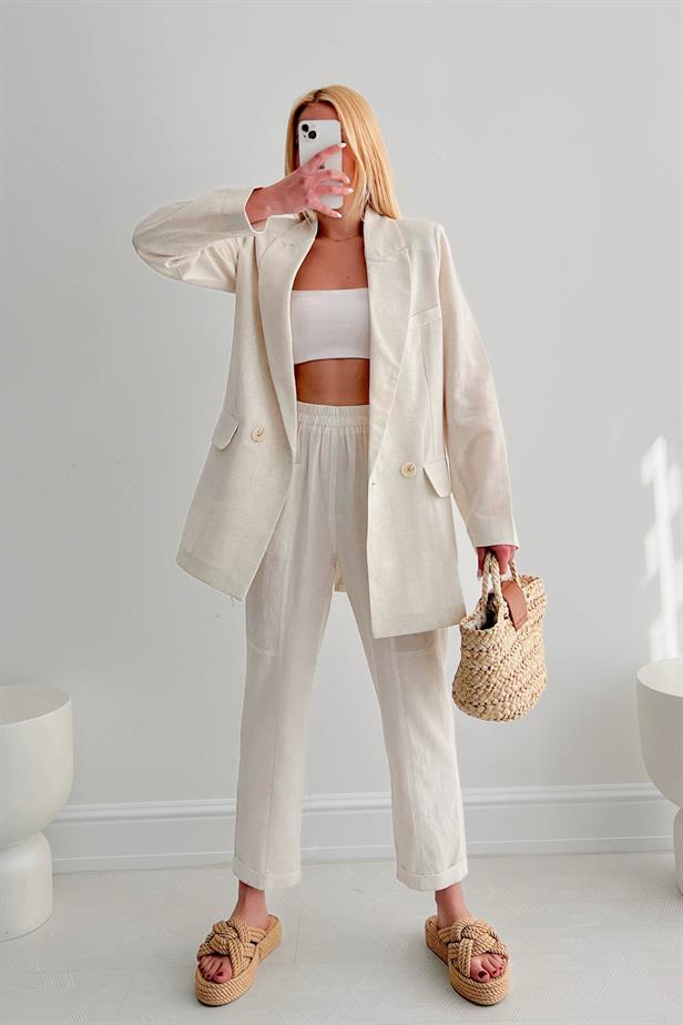 Blazer effet lin écru