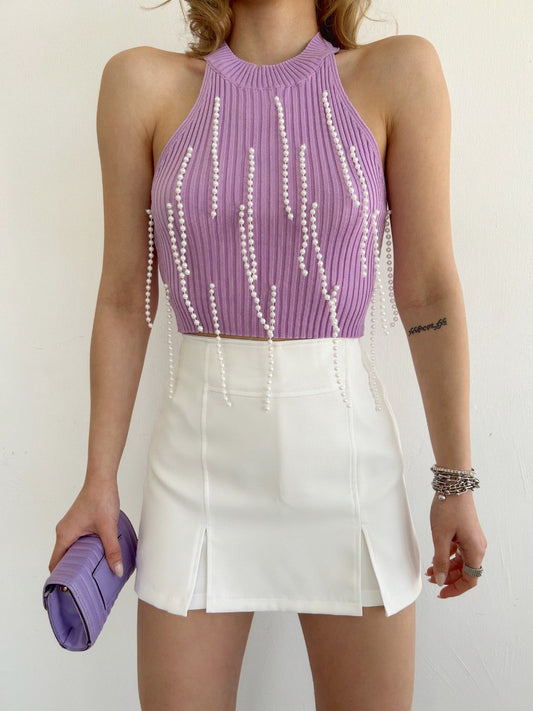 Crop top lilas perles